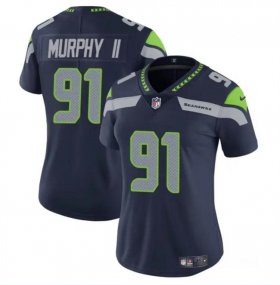 Cheap Women\'s Seattle Seahawks #91 Byron Murphy II 2024 Draft Navy Vapor Limited Football Stitched Jersey(Run Small)