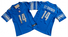 Cheap Women\'s Detroit Lions #14 Amon-Ra St. Brown Blue 2023 F.U.S.E. Vapor Limited Football Stitched Jersey(Run Smaller)