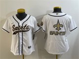 Cheap Women's New Orleans Saints White Team Big Logo With Patch Cool Base Stitched Baseball Jersey(Run Small)