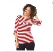 Wholesale Cheap Kansas City Chiefs Lady Striped Boatneck Three-Quarter Sleeve T-Shirt