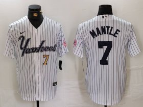 Cheap Men\'s New York Yankees #7 Mickey Mantle White Pinstripe Fashion Cool Base Jerseys