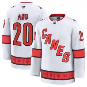 Men\'s Carolina Hurricanes #20 Sebastian Aho White 2024-25 Away Stitched Hockey Jersey