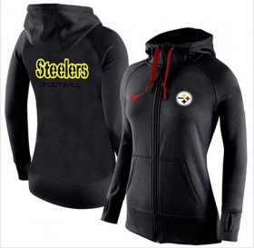 Wholesale Cheap Women\'s Nike Pittsburgh Steelers Full-Zip Performance Hoodie Black_1