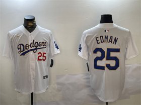 Cheap Men\'s Los Angeles Dodgers #25 Tommy Edman White Gold Home Limited Stitched Baseball Jersey