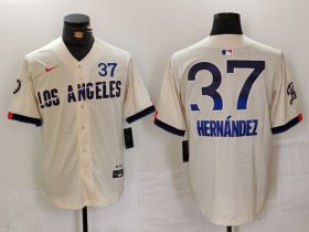 Men\'s Los Angeles Dodgers #37 Teoscar Hernandez Cream 2024 City Connect Limited Stitched Jersey