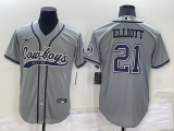 Wholesale Cheap Men's Dallas Cowboys #21 Ezekiel Elliott Grey Stitched Cool Base Nike Baseball Jersey