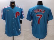 Cheap Men's Philadelphia Phillies #7 Trea Turner Blue Cooperstown Throwback Cool Base Nike Jersey