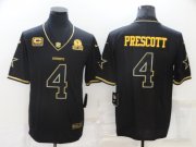 Wholesale Cheap Men's Dallas Cowboys #4 Dak Prescott Black 60th Seasons Patch Golden Edition Stitched NFL Nike Limited Jersey