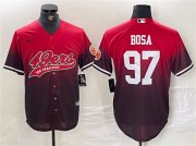 Cheap Men's San Francisco 49ers #97 Nick Bosa Red Black With Patch Cool Base Baseball Stitched Jersey