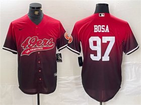 Cheap Men\'s San Francisco 49ers #97 Nick Bosa Red Black With Patch Cool Base Baseball Stitched Jersey