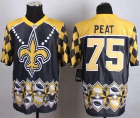 Wholesale Cheap Nike Saints #75 Andrus Peat Black Men\'s Stitched NFL Elite Noble Fashion Jersey