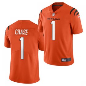 Cheap Men Cincinnati Bengals #1 Ja\'Marr Chase Orange Vapor Untouchable Limited Stitched Jersey