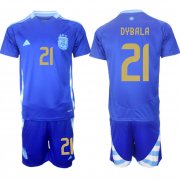 Cheap Men's Argentina #21 Dybala Blue 2024-25 Away SoccerJersey Suit