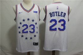 Wholesale Cheap Men\'s Philadelphia 76ers 23 Jimmy Butler Nike White 2018-19 Swingman Earned Edition Jersey