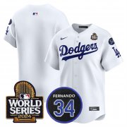 Cheap Men's Los Angeles Dodgers Blank White 2024 World Series With Fernando Memorial Patch Limited Stitched Baseball Jersey