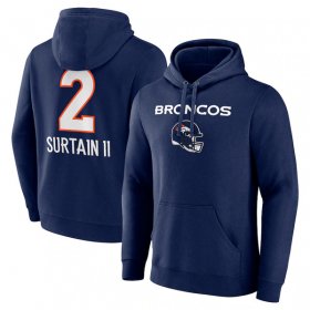 Cheap Men\'s Denver Broncos #2 Pat Surtain II Navy Team Wordmark Name & Number Pullover Hoodie