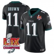 Cheap Men's Philadelphia Eagles #11 A.J. Brown Black 2025 Eagles Logo Super Bowl LIX Patch New F.U.S.E. Vapor Untouchable Limited Football Stitched Jersey