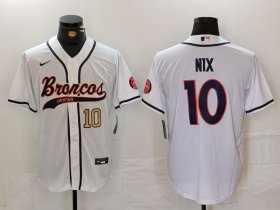 Men\'s Denver Broncos #10 Bo Nix Number White Cool Base Stitched Baseball Jersey