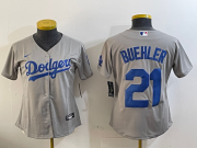 Cheap Women's Los Angeles Dodgers #21 Walker Buehler Grey Stitched Cool Base Nike Jersey