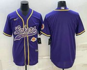 Cheap Men's Los Angeles Lakers Blank Purple With Patch Cool Base Stitched Baseball Jersey