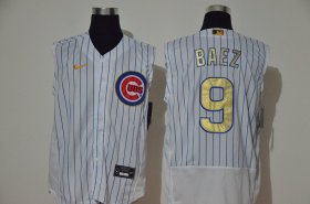 Wholesale Cheap Men\'s Chicago Cubs #9 Javier Baez White Gold 2020 Cool and Refreshing Sleeveless Fan Stitched Flex Nike Jersey