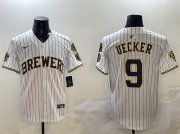 Cheap Men's Milwaukee Brewers #9 Bob Uecker White With Home Patch Limited Stitched Baseball Jersey