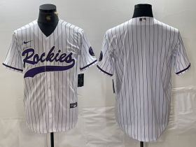 Cheap Men\'s Colorado Rockies Blank White With Patch Cool Base Stitched Baseball Jersey