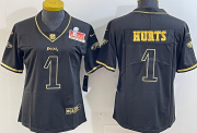 Women Philadelphia Eagles 1 Jalen Hurts Nike 2025 LIX Patch Limited Jersey Black Gold