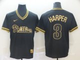 Wholesale Cheap Men Philadelphia Phillies 3 Harper Black gold Game Nike 2022 MLB Jersey