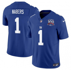 Cheap Men\'s New York Giants #1 Malik Nabers Blue 2024 Draft F.U.S.E. 100TH Season Patch Vapor Untouchable Limited Stitched Jersey