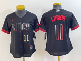 Wholesale Cheap Women\'s Cincinnati Reds #11 Barry Larkin Number Black 2023 City Connect Cool Base Stitched Jersey