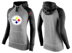 Wholesale Cheap Women\'s Nike Pittsburgh Steelers Performance Hoodie Grey & Black_1