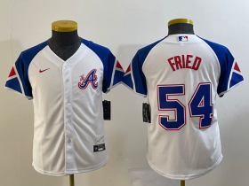 Wholesale Cheap Youth Atlanta Braves #54 Max Fried White 2023 City Connect Cool Base Stitched Jersey