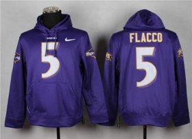 Wholesale Cheap Baltimore Ravens #5 Joe Flacco Purple Pullover Hoodie