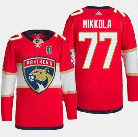 Cheap Men\'s Florida Panthers #77 Niko Mikkola Red 2024 Stanley Cup Final Patch Stitched Jersey