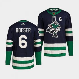 Wholesale Cheap Men\'s Vancouver Canucks #6 Brock Boeser Navy 2022 Reverse Retro Stitched Jersey