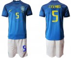 Wholesale Cheap Men 2020-2021 Season National team Brazil away blue 5 Soccer Jersey