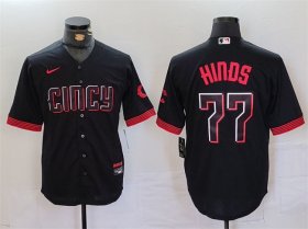 Men\'s Cincinnati Reds #77 Rece Hinds Black 2023 City Connect Cool Base Stitched Baseball Jersey