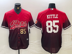 Cheap Men\'s San Francisco 49ers #85 George Kittle Red Black With Patch Cool Base Stitched Baseball Jerseys