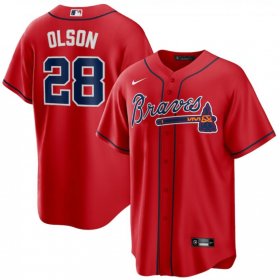 Wholesale Cheap Men\'s Atlanta Braves 28 Matt Olson Red Nike Cool Base Jersey