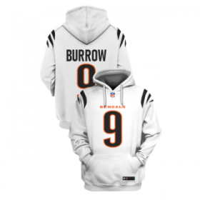 Wholesale Cheap Men\'s White Cincinnati Bengals #9 Joe Burrow 2021 Pullover Hoodie