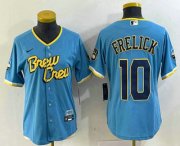 Wholesale Cheap Women's Milwaukee Brewers #10 Sal Frelick Blue 2022 City Connect Cool Base Stitched Jersey