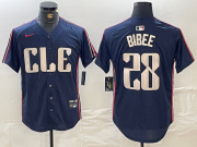 Cheap Men's Cleveland Guardians #28 Tanner Bibee Navy 2024 City Connect Limited Stitched Jersey