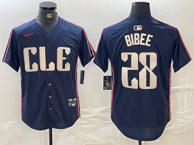 Cheap Men\'s Cleveland Guardians #28 Tanner Bibee Navy 2024 City Connect Limited Stitched Jersey