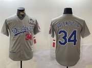 Cheap Men's Los Angeles Dodgers #34 Toro Valenzuela Grey 2024 World Series 1981 Cooperstown Stitched Baseball Jersey