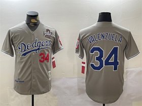 Cheap Men\'s Los Angeles Dodgers #34 Toro Valenzuela Grey 2024 World Series 1981 Cooperstown Stitched Baseball Jersey