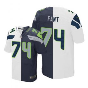 Wholesale Cheap Nike Seahawks #74 George Fant White/Steel Blue Men\'s Stitched NFL Elite Split Jersey