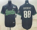 Cheap Men's Philadelphia Eagles #88 Dallas Goedert Black Pinstripe With Super Bowl LVII Patch Cool Base Stitched Baseball Jersey