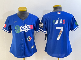 Wholesale Cheap Women\'s Los Angeles Dodgers #7 Julio Urias Blue 2020 World Series Cool Base Nike Jersey1