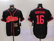 Cheap Men's San Francisco 49ers #16 Joe Montana Black With Patch Cool Base Stitched Baseball Jersey